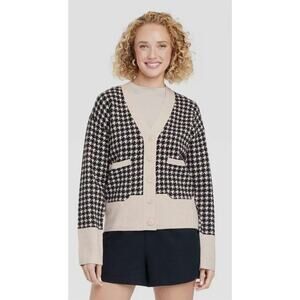 A New Day Cardigan Womens XXL Taupe Houndstooth Cashmere Soft New